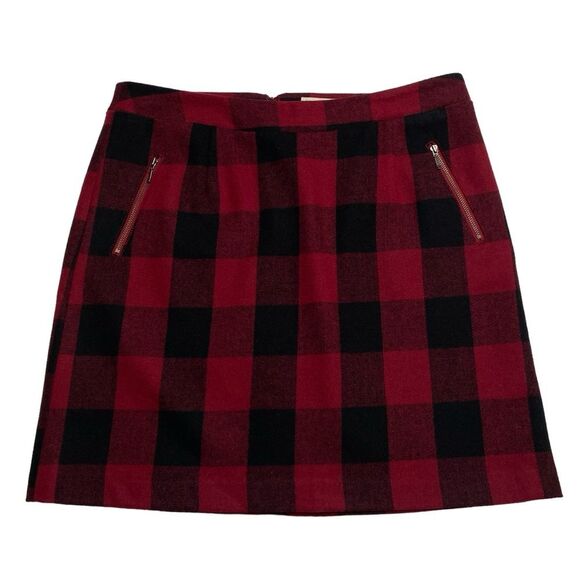 Bob Timberlake Red Buffalo Plaid Wool Blend Zipper Accents Skirt Lined Sz 12 - Picture 12 of 12